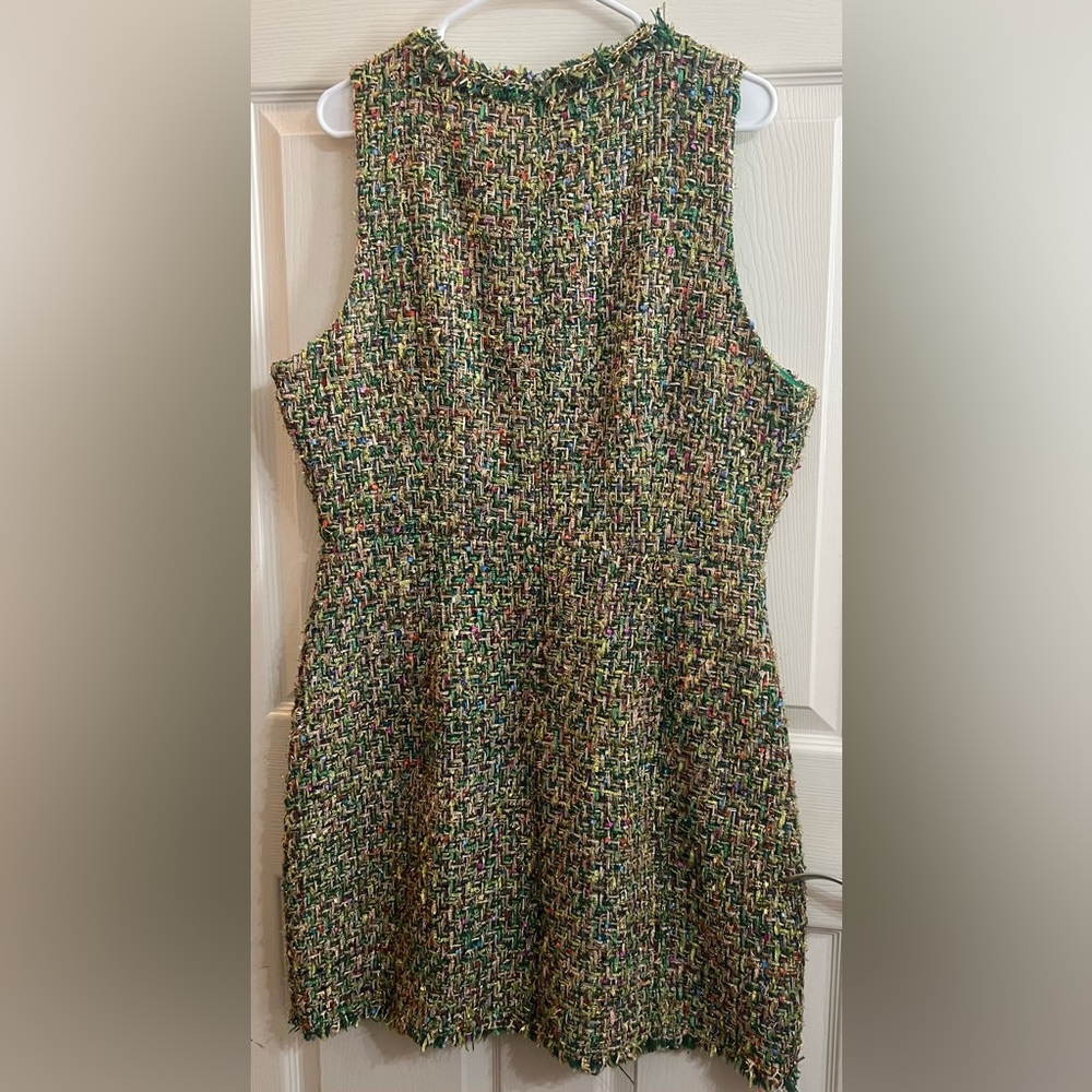 Alexia Admor Green and Gold Tweed Sheath Dress Size 14 - Picture 3 of 7